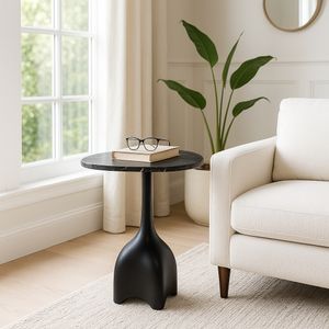 21" CURVED TOP MARBLE ACCENT TABLE, BLK 11