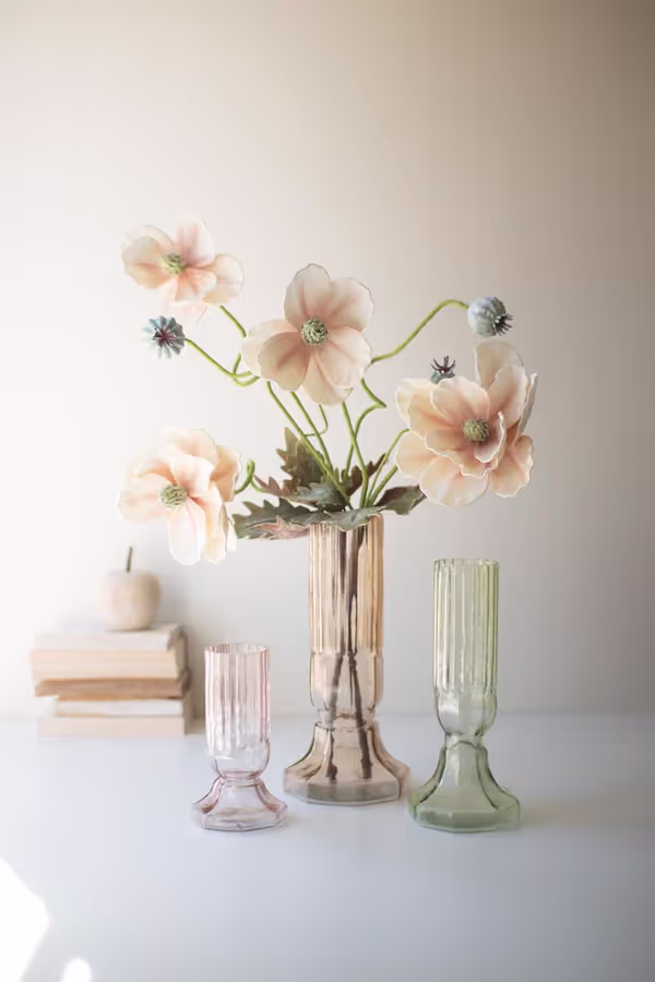 Set of 3 Fluted Glass Vases