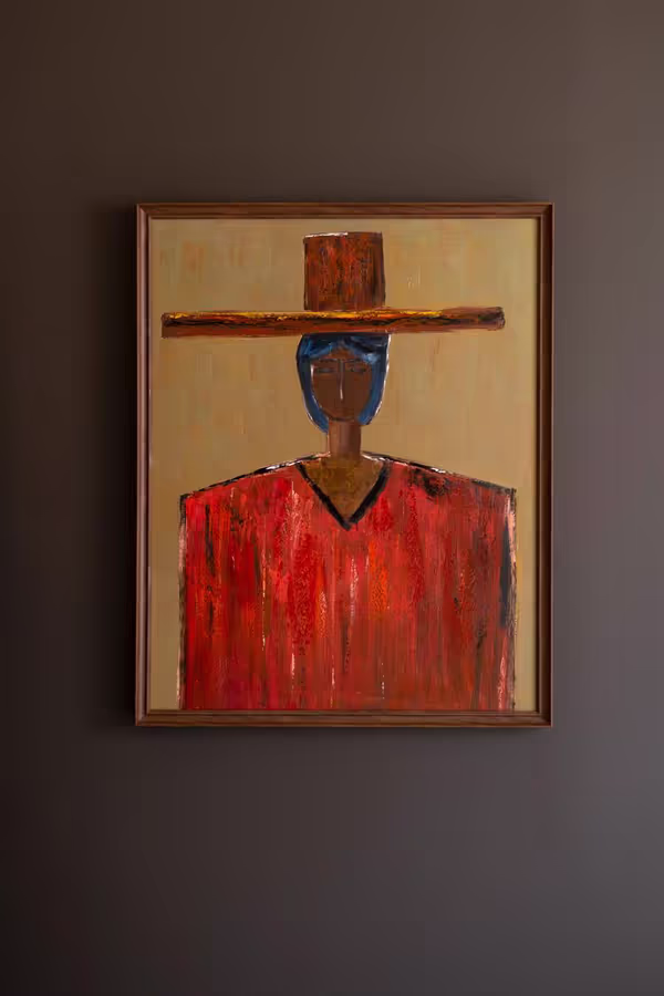 Framed Stylized Man in Hat Painting
