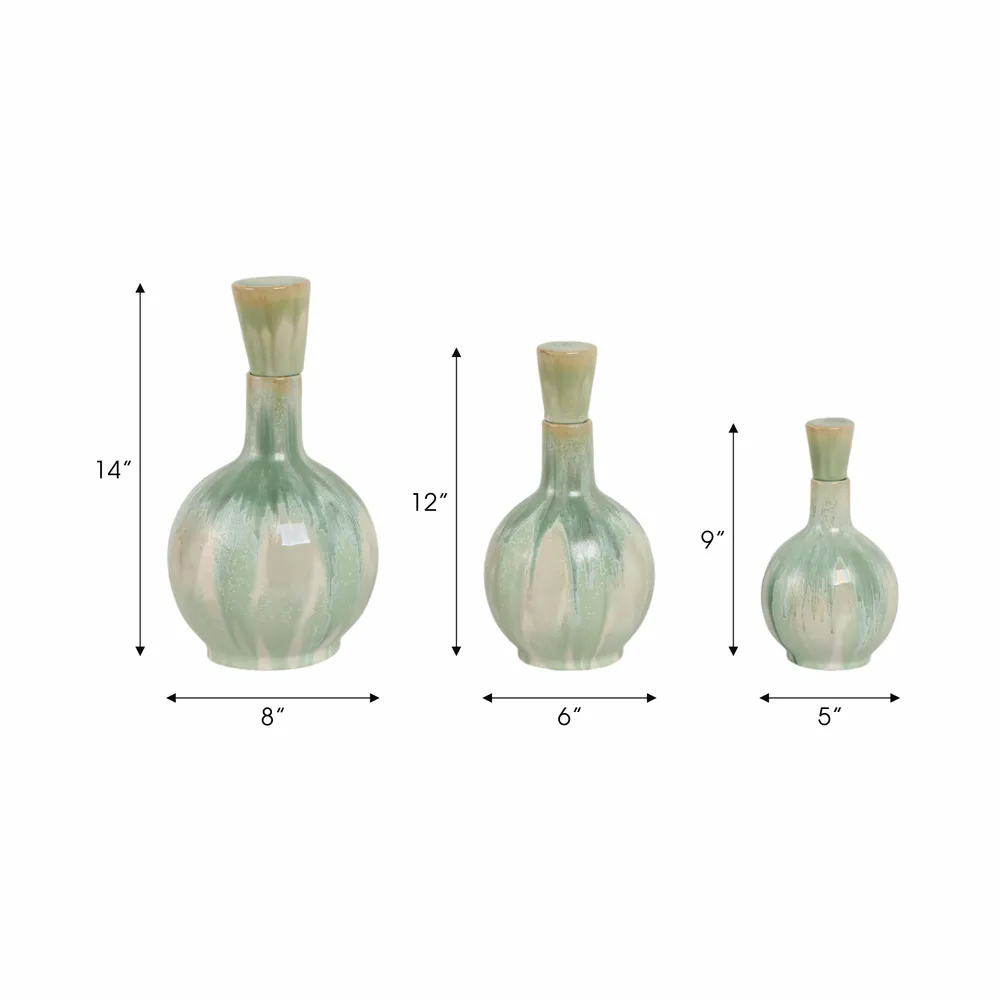 AVAGROVE SET OF 3 GREEN VASES 14 (IN)