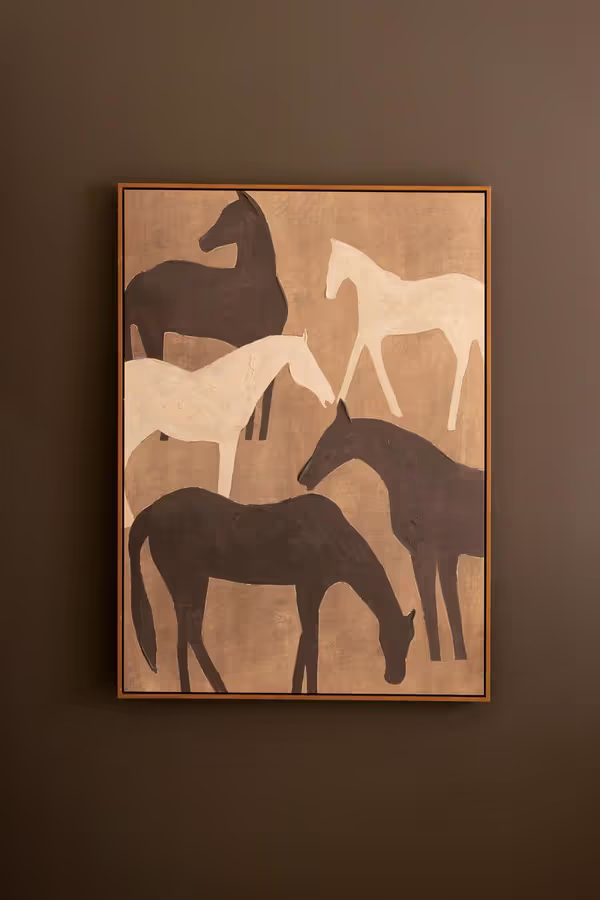 Framed Five Horses Painting