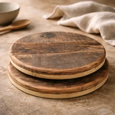 Round Wooden Riser 16 and 15 in Set of 2