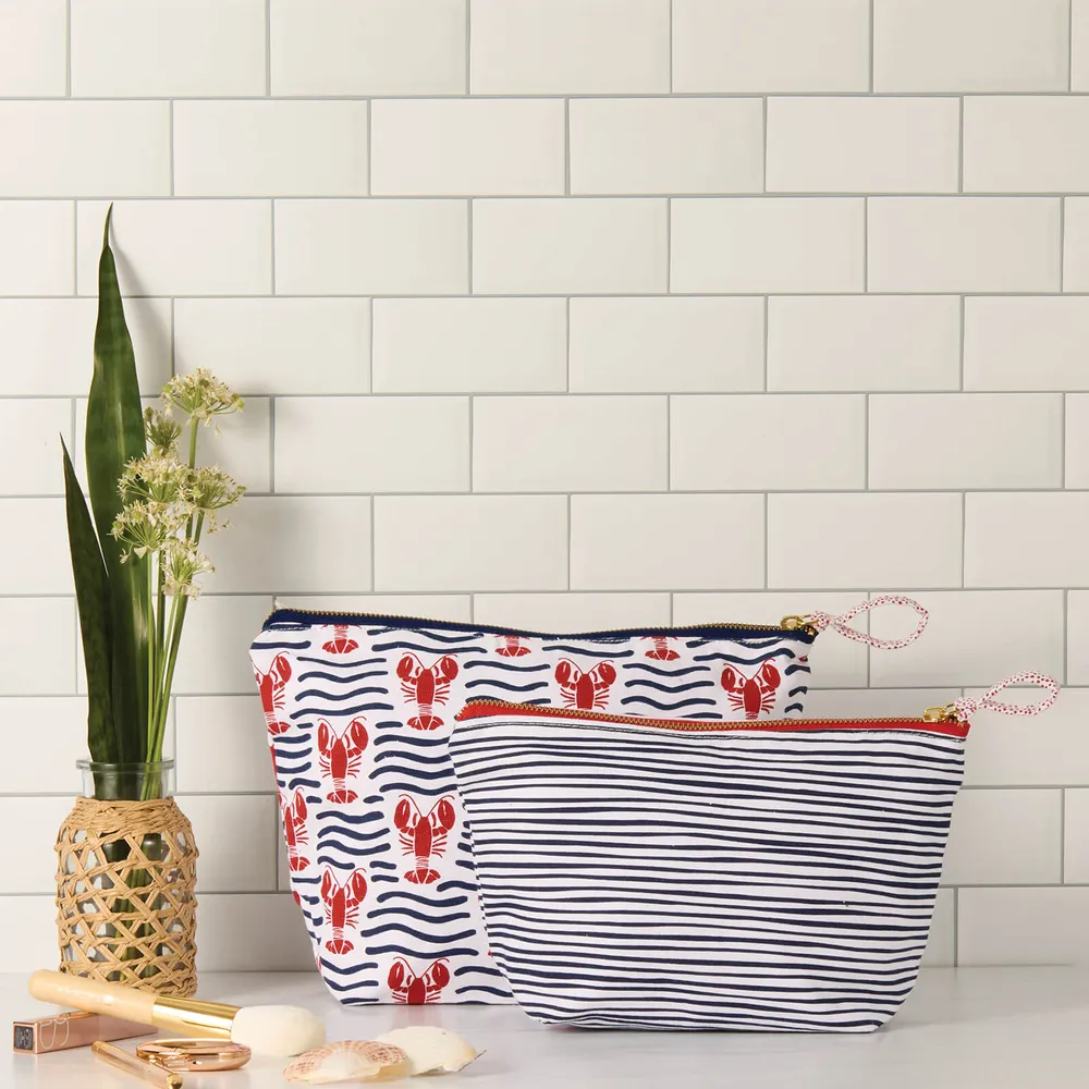 Lobster Waves Essential Canvas Pouch Set of 2