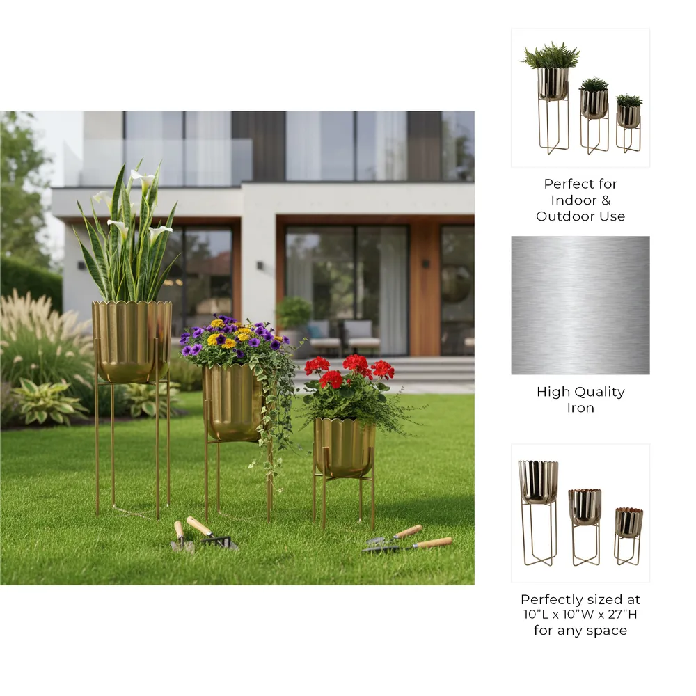 ANSELBEACH SET OF 3 GOLD PLANTER 27 (IN)