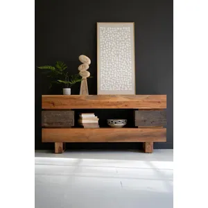 Recycled Acacia Wood Console Table with Two Drawers 1
