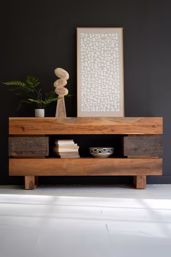 Recycled Acacia Wood Console Table with Two Drawers