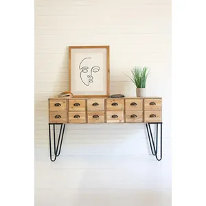Wooden Console with 12 Drawers and Iron Legs 1