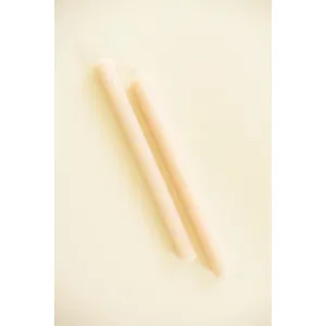 Set of 2 Ribbed Taper Candles / Linen 3