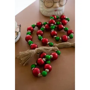 Red and Green Christmas Ball Garland with Jute Tassels 1