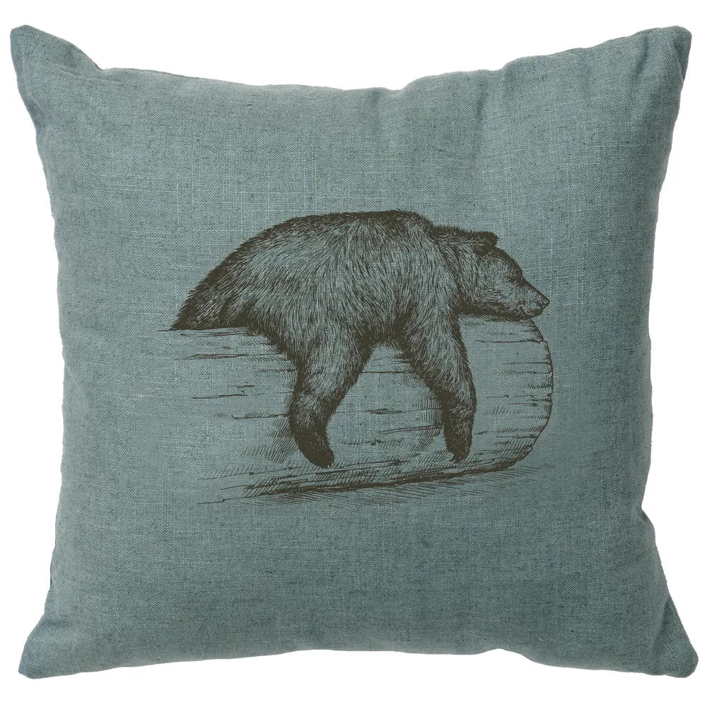 Image Pillow - Bear on a Log - Linen Ocean