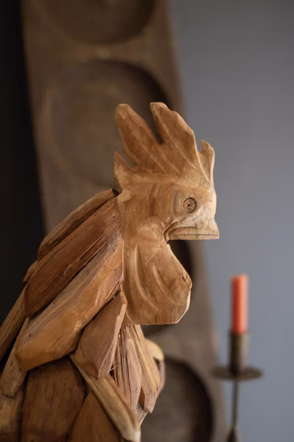 Teakwood Rooster Sculpture