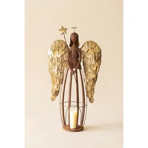 Rustic Metal and Gold Painted Christmas Angel Luminary 4