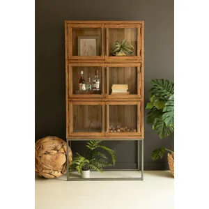 Wood and Metal Display Cabinet with Framed Glass Doors 9