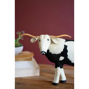 Painted Metal Black and White Steer 2