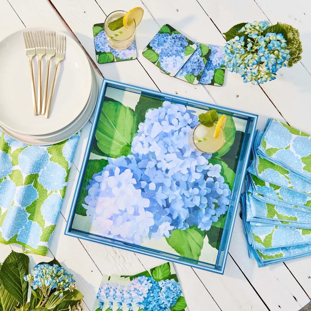 Blue Hydrangea Square Lacquer Serving Tray