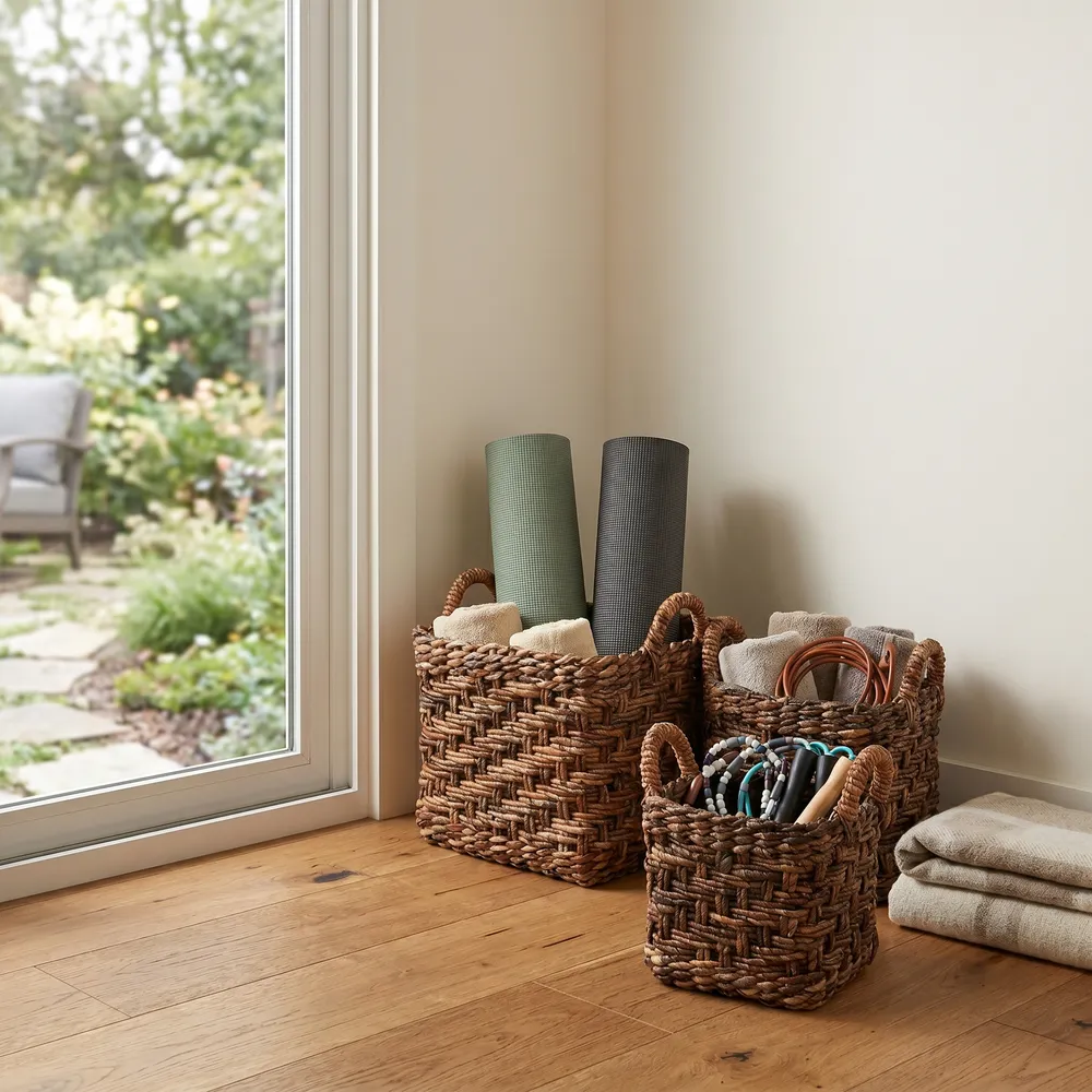 ROMANLAKE SET OF 3 BROWN BASKETS 17 (IN)