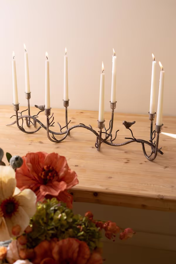 Rustic Metal Candelabra with Birds