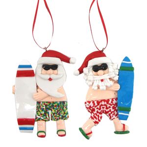 4-1/4" SANTA W/SURFBOARD ORNAMENT 2-ASST 1