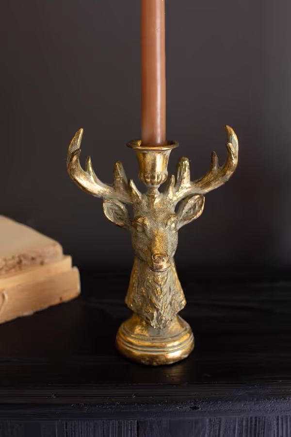 Gold Deer Resin Taper Candle Holder
