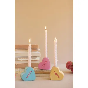 Set of 3 Clay Conversation Heart Candle Holders 6