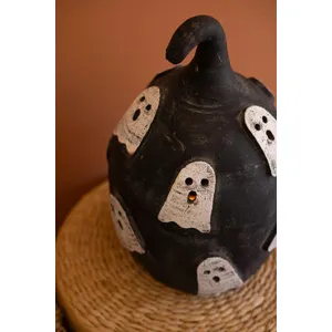 Black Clay Pumpkin with Ghosts Luminary 3