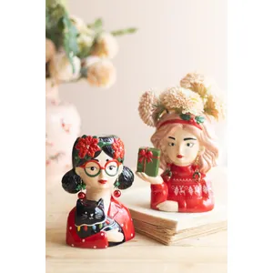Set of 2 Ceramic Tacky Christmas Women Vases 5