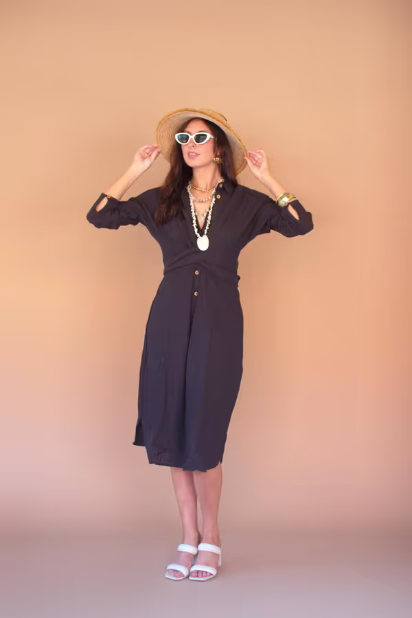 Long-Sleeve Dress with Front-Tie Detail