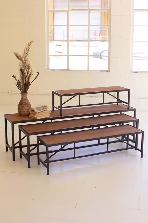 Set of 4 Metal and Wood Display Risers