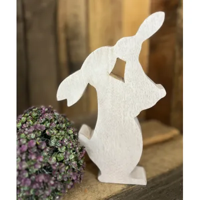 Loving Wooden Bunnies with a White Enamel 10x6in
