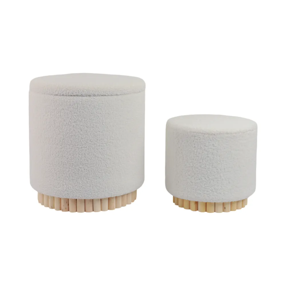 CALRUN SET OF 2 WHITE OTTOMANS 20 (IN)