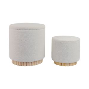 CALRUN SET OF 2 WHITE OTTOMANS 20 (IN) 1