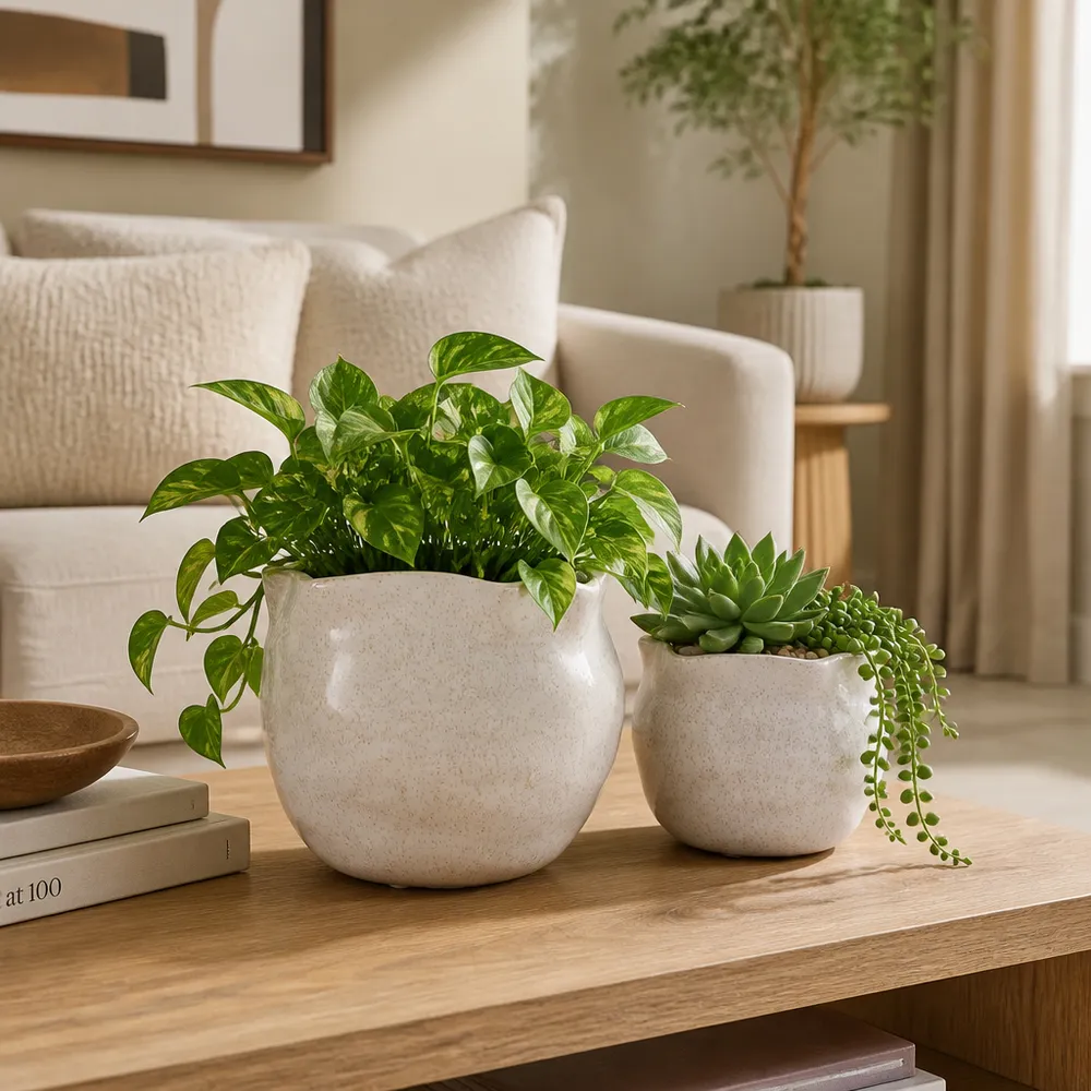 DRAPERSTONE SET OF 2 IVORY PLANTER 6 (IN)