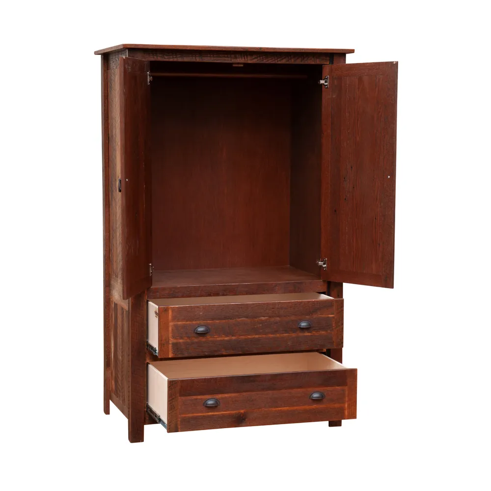 Barnwood Two Drawer Wardrobe with Hanging Rod - Barnwood Legs - Premium Line