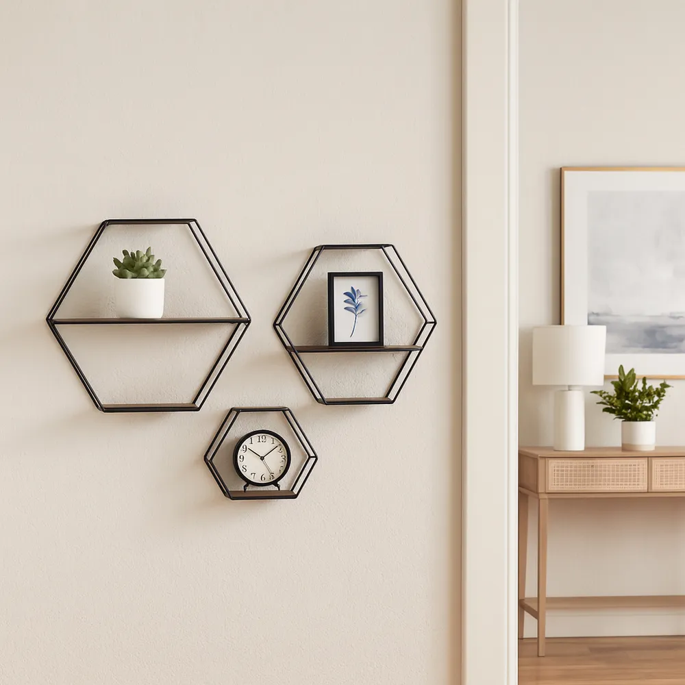 KEATONWOOD SET OF 3 BLACK WALL SHELF 22 (IN)