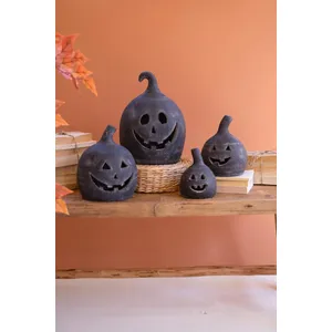 Set of 2  Small Black Clay Jack-O-Lanterns 3
