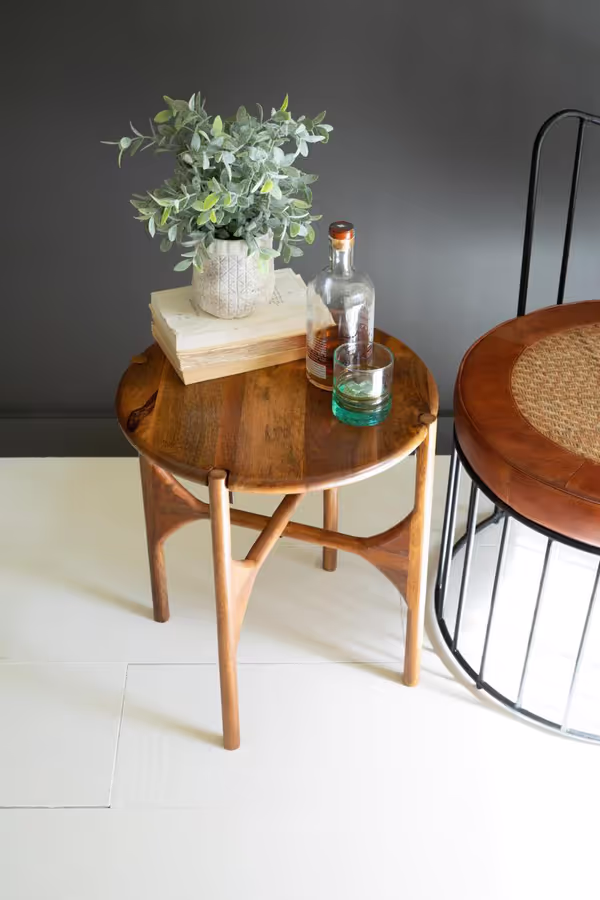 Round Mango Wood Accent Table