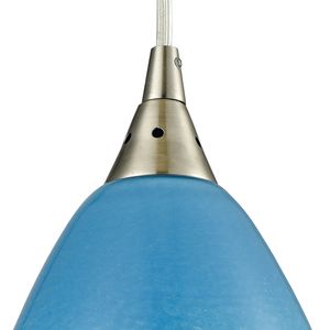 Earth 5'' Wide 1-Light Mini Pendant - Satin Nickel with Sky Blue Glass 2