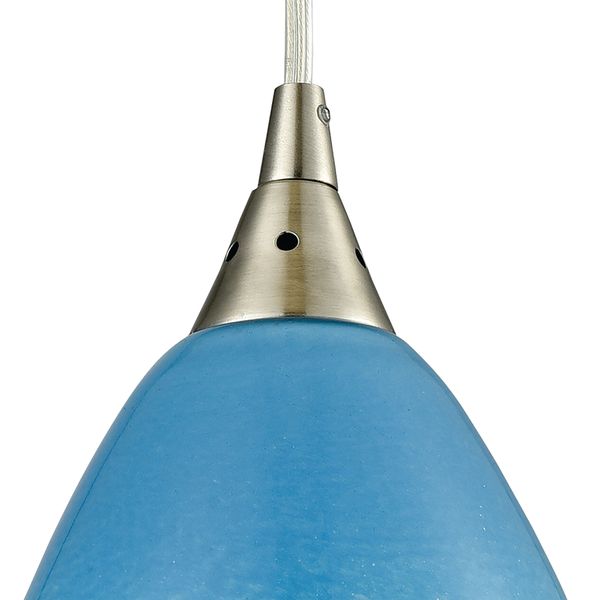 Earth 5'' Wide 1-Light Mini Pendant - Satin Nickel with Sky Blue Glass