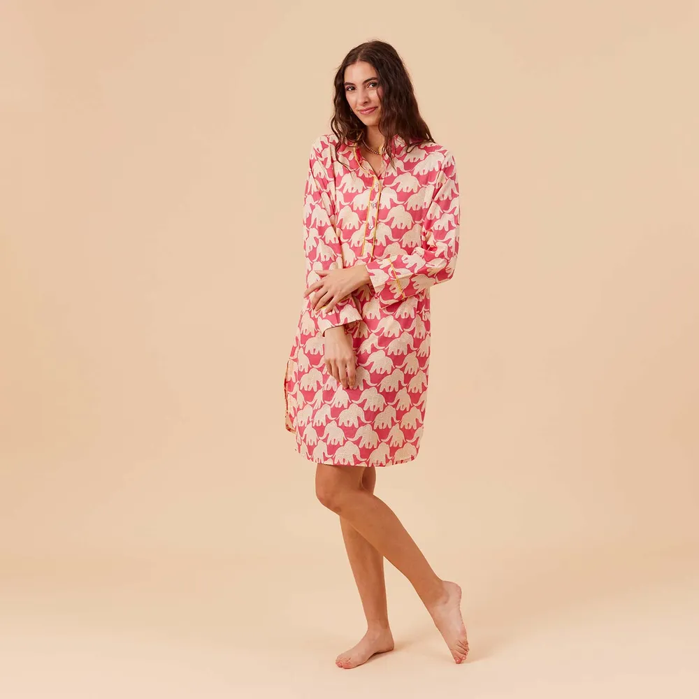 Elephants Pink Cotton Night Shirt