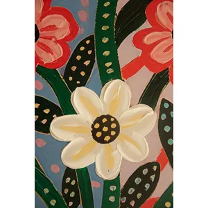Funky Pink Flowers with Blue Vase Painting 3