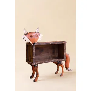 Recycled Metal Fox with Wooden Brick Mold 3